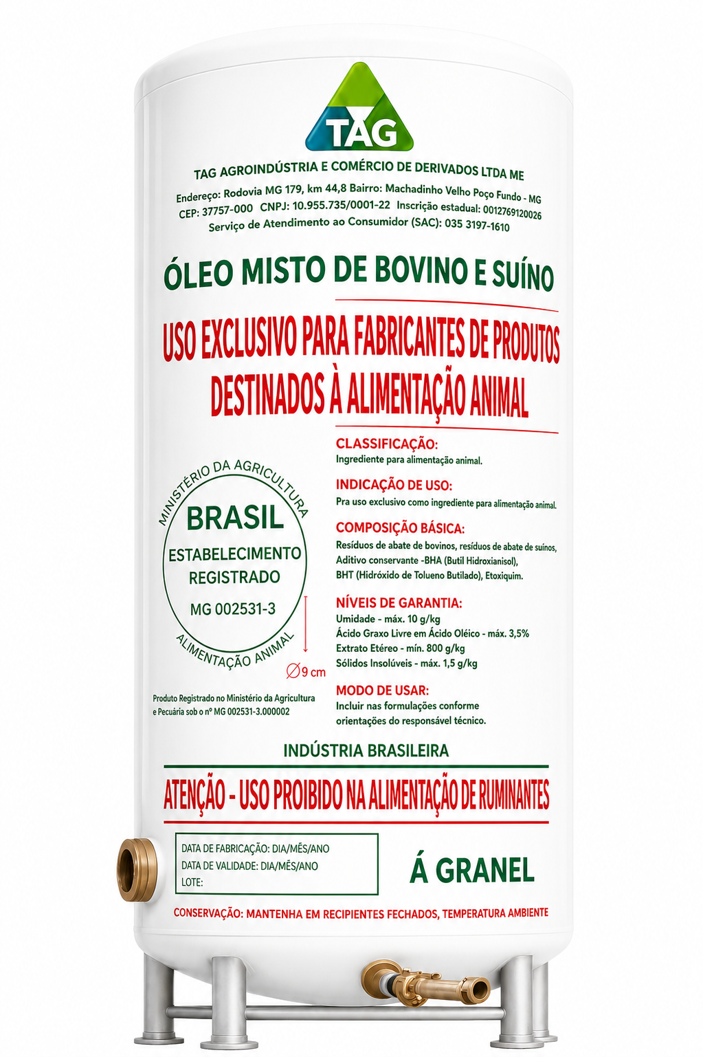 Óleo Misto de Bovino e Suíno TAG Agroindústria